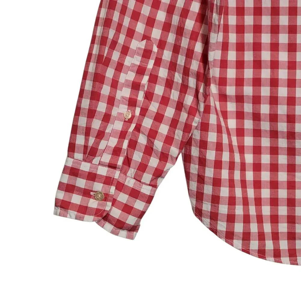 J.Crew Red White Check Cotton Button Front Long Sleeve Shirt L Preppy Casual